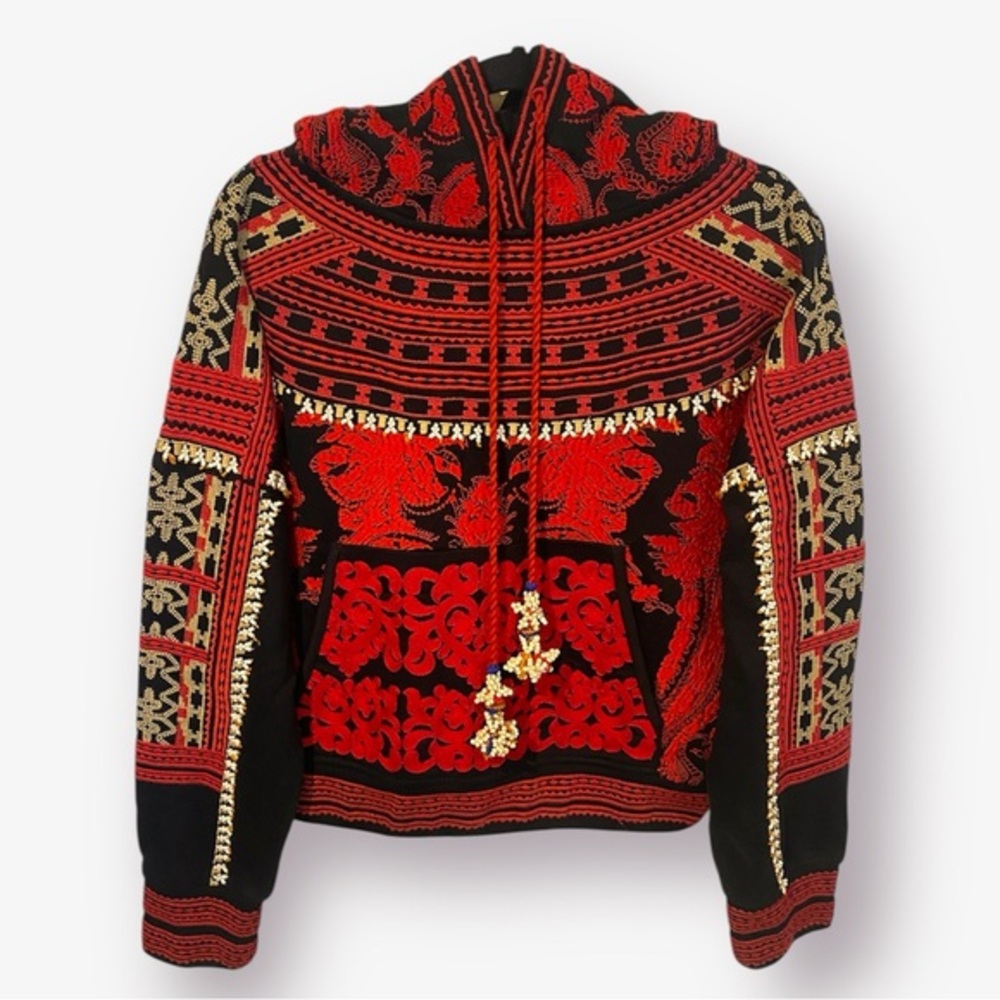 H&M Studio Red Embroidered and Beaded Hoodie Size 6